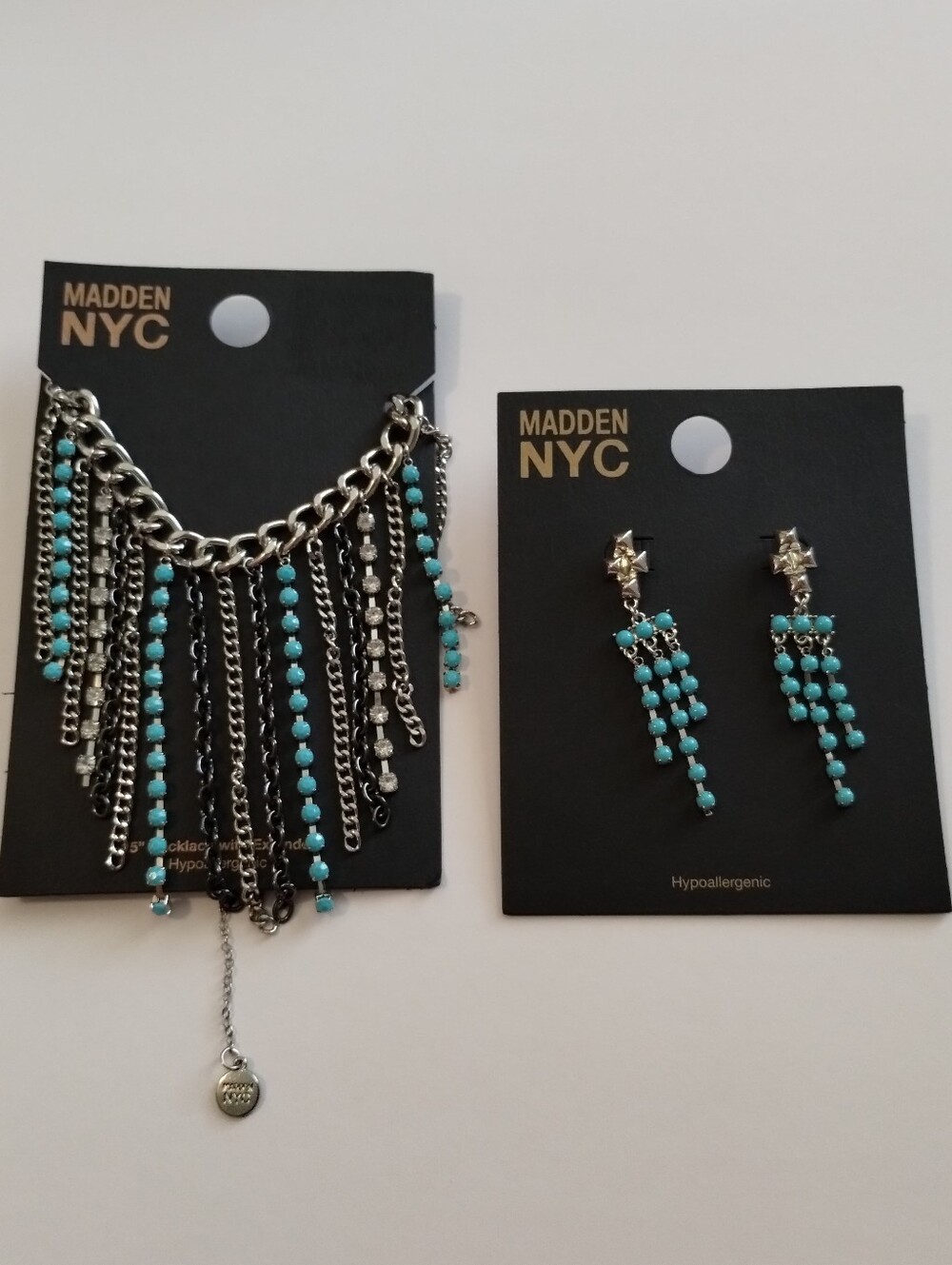 Madden NYC Turquoise  Beaded Chain Necklace and Earrings Set